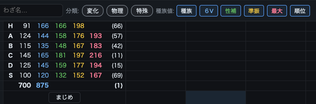 種族値などの表示切替ボタン